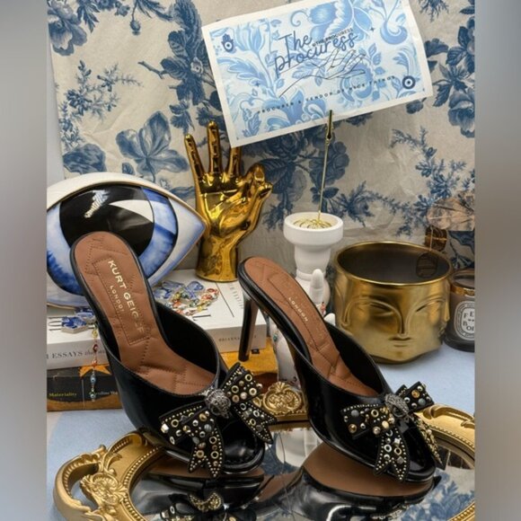 🆕 KURT GEIGER LONDON 🧿 NWOB Belgravia Stud Bow Mule Heel, Black - Sz 37 US 7 - Picture 8 of 15